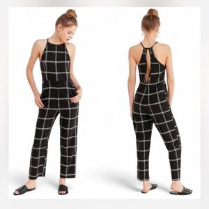 Urban Outfitters | Cream & Black Plaid Jumpsuit Open Keyhole Back Size 6